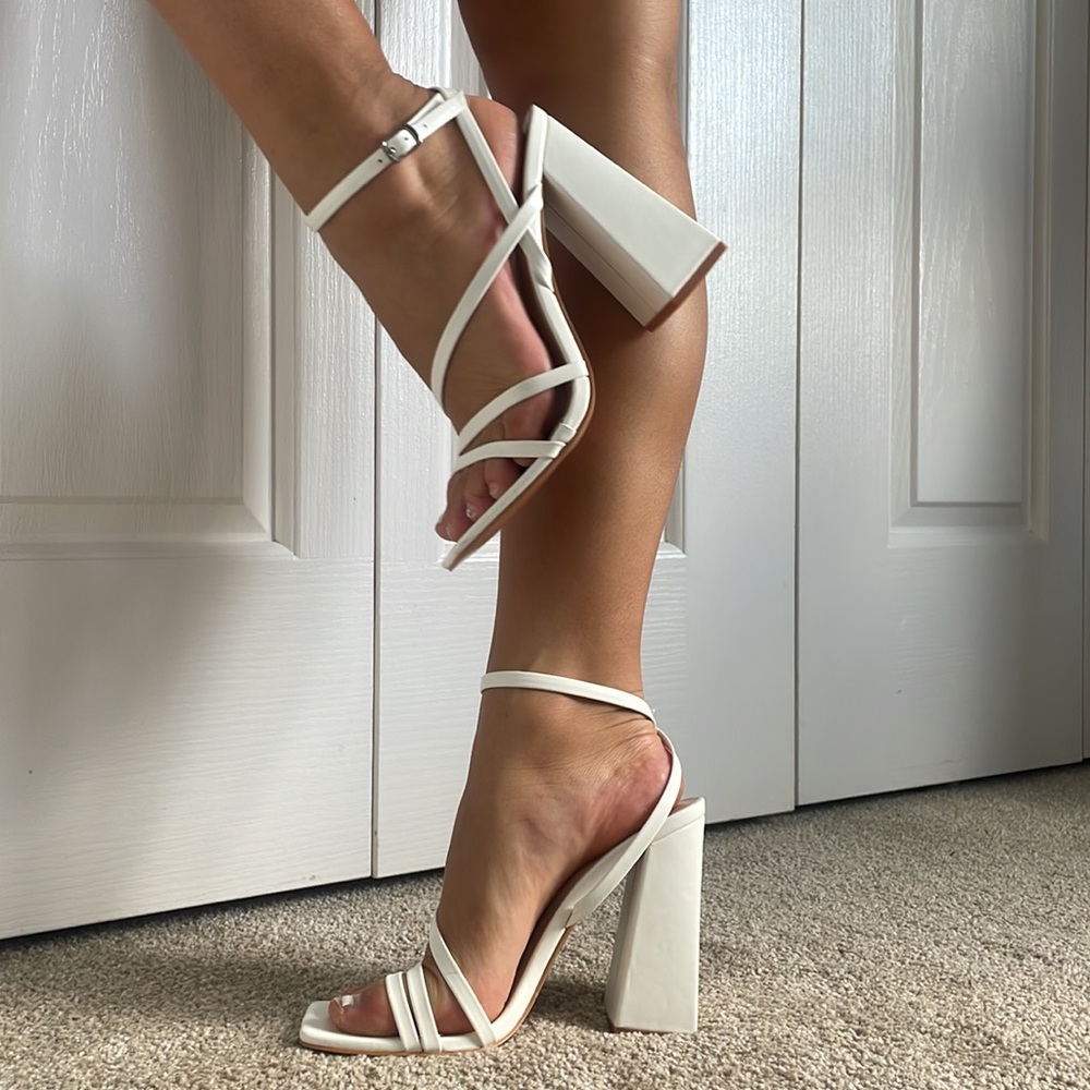 White High-Blocked Heel Sandals